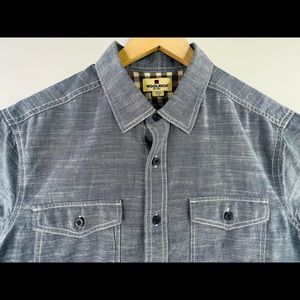 WOOLRICH MENS SZ L SHORT SLEEVE HEATHERED CASUAL BUTTON UP SHIRT